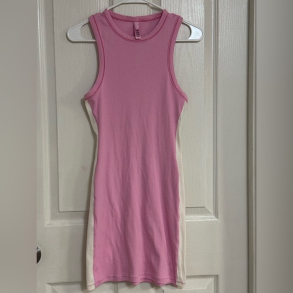 SKIMS Cotton Rib Colorblock Tank Mini Dress – Pink & White – Size L - Picture 12 of 12